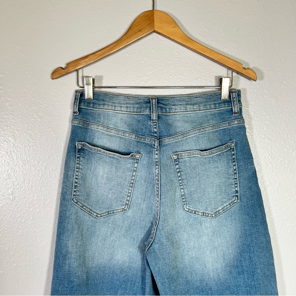 High Rise Wide Leg Crop Jeans L Raw Hem Medium Wash casual Fall everyday capsule - Picture 4 of 7